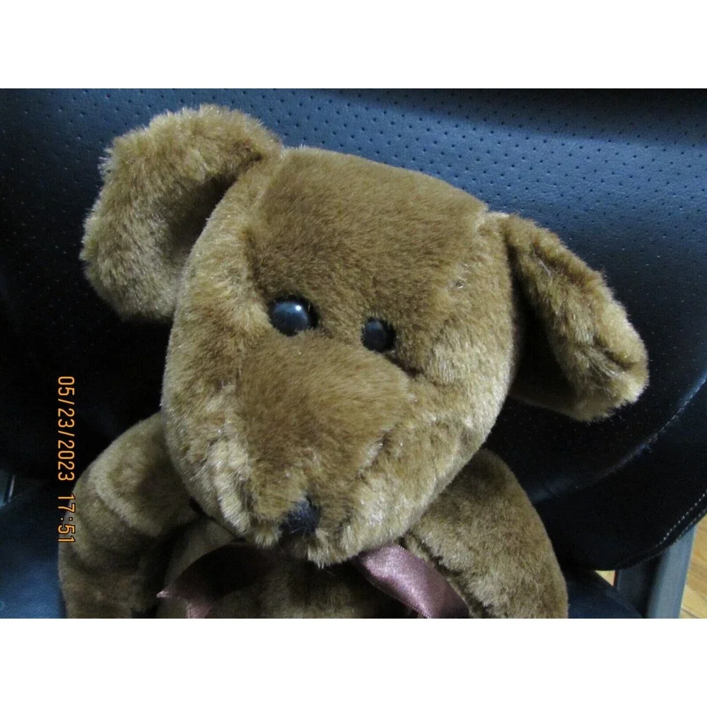 Vintage teddy bear brown plush stuffed soft with bow classic Nadel & Son